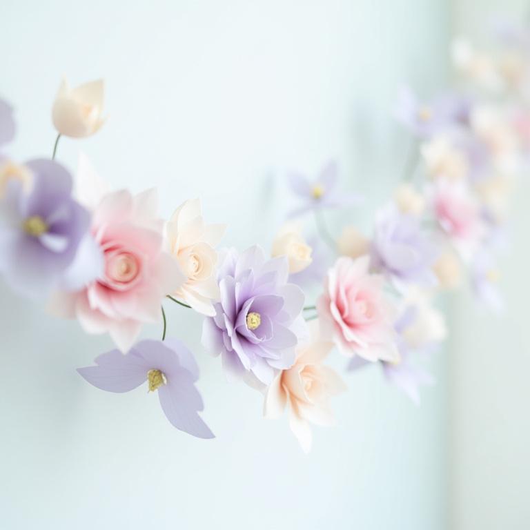 Composition florale artistique en papier découpé, tons pastels.